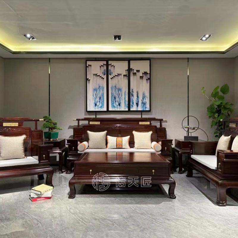 Bộ ghế sofa gỗ mun nguyên khối kiểu Trung Quốc hiện đại