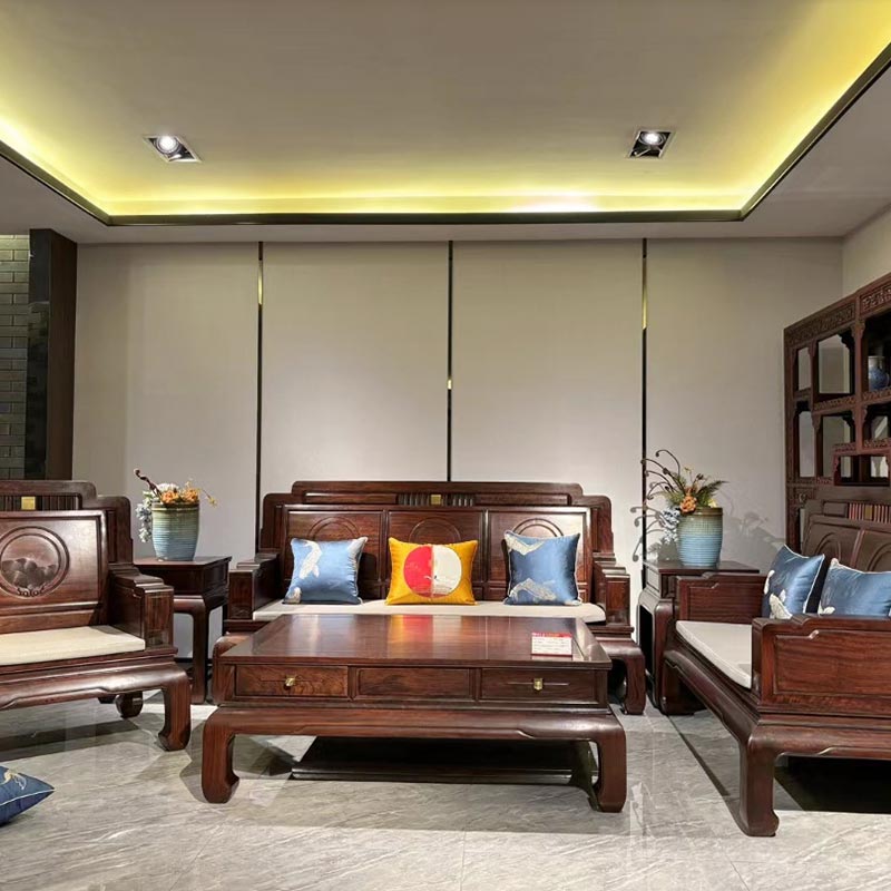 Sofa phong cách cổ xưa bằng gỗ nguyên khối mới của Trung Quốc cho nội thất phòng khách