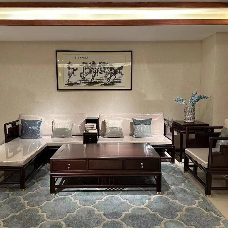 Sofa phòng khách bằng gỗ mun kiểu Trung Quốc mới