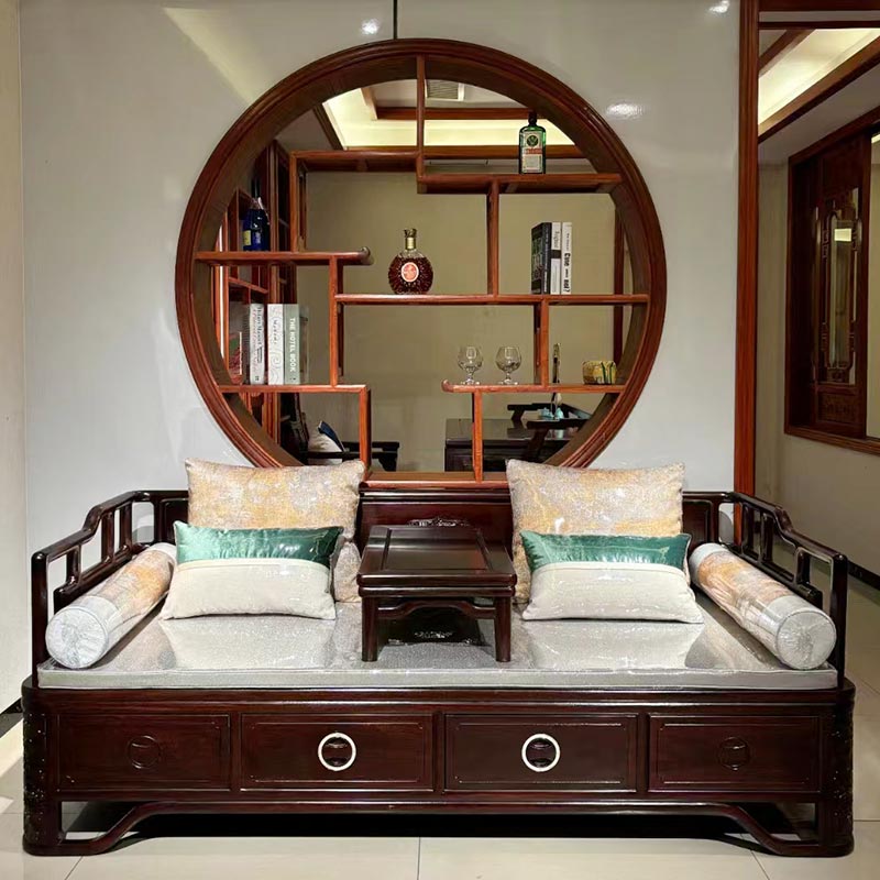 Giường gỗ nguyên khối kiểu Trung Quốc mới