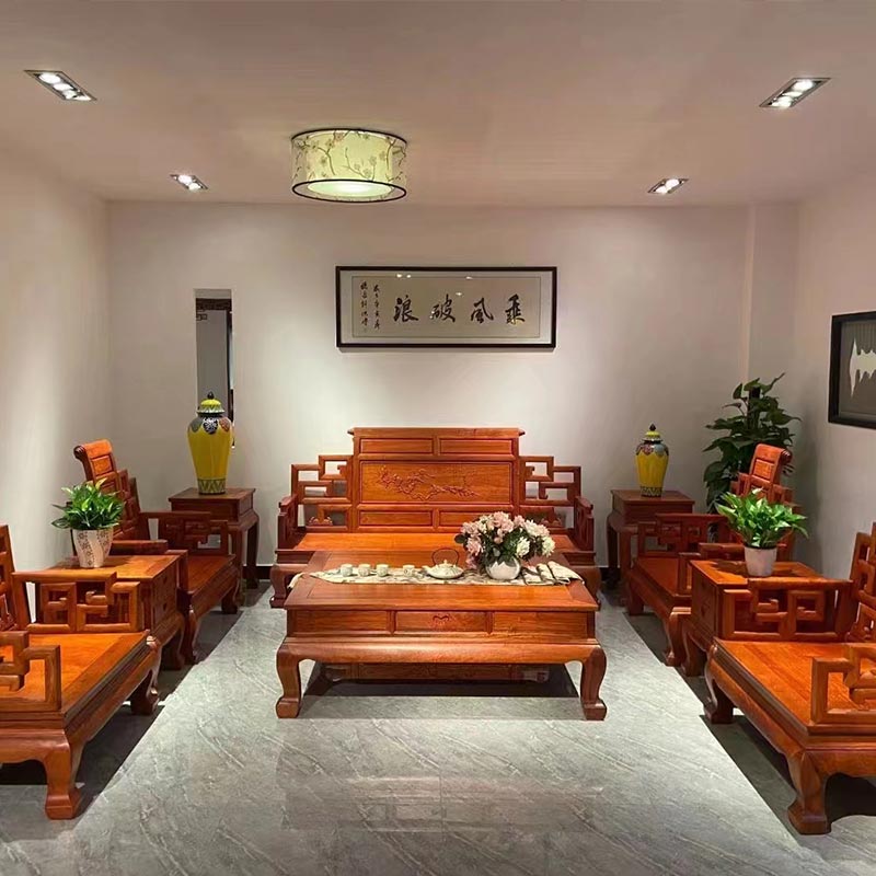 Nội thất bằng gỗ hồng sắc Sofa gỗ nguyên khối kiểu Trung Quốc